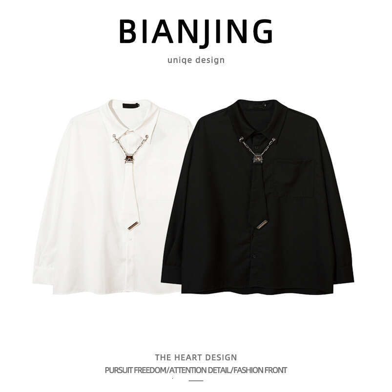 shanshi Men's shirts American style tie long sleeve in spring autumn trendy versatile high-end personalized and cool casual shirt for men