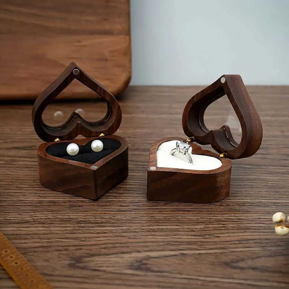 Wooden jewelry box heart-shaped ring display box engagement wedding couple ring storage rack W241019