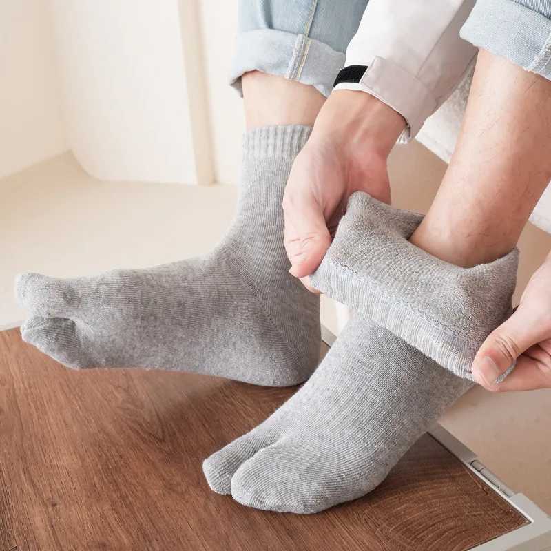 5 Pairs 2 Finger Terry Socks Short Man Cotton Solid Thick Thermal Keep Warm Business Simple At Home Floor Sleep Toe Socks WinterXJ241019