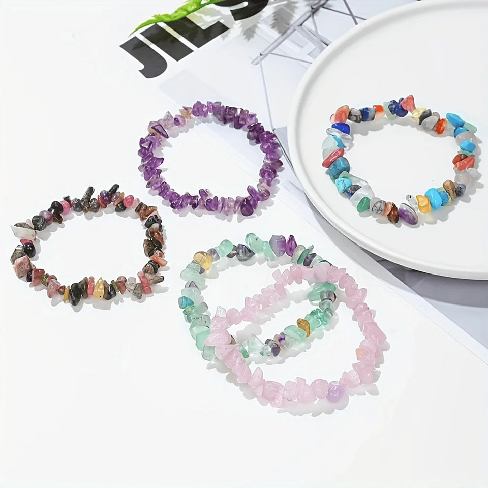 12 piece crystal chip bracelet set for women natural gemstone bracelet colorful gravel bead bracelet irregular chip bead bra 241018