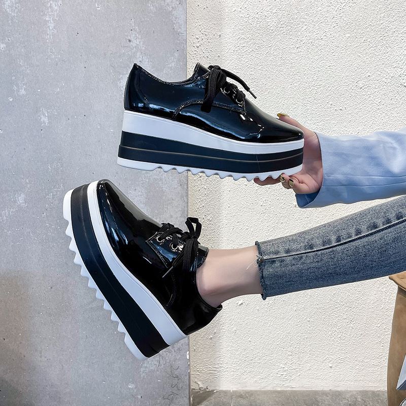 Large size women's shoes 2024 Spring and Autumn new round toe lace up sponge cake thick sole single shoe for women
