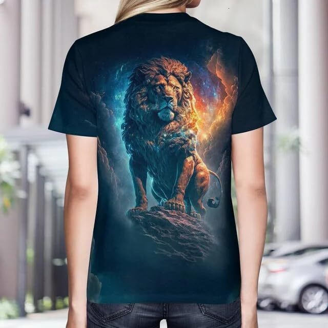 Mens T shirt Lion Shirts for Men Women 3D Print Design Leo Zodiac Lightning Wildlife Short Sleeve Unisex Animal Print Shirt tee Casual tops summer clo