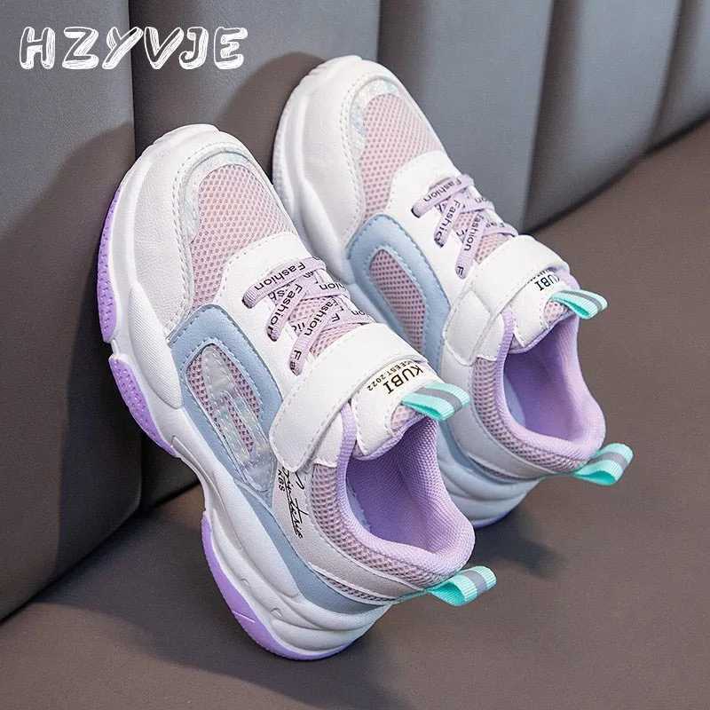 Athletic Outdoor Girls spring mesh upper breathable sports shoes 2024 new dents sports running shoes for children aged 3-12 outdoor casual shoes H2410