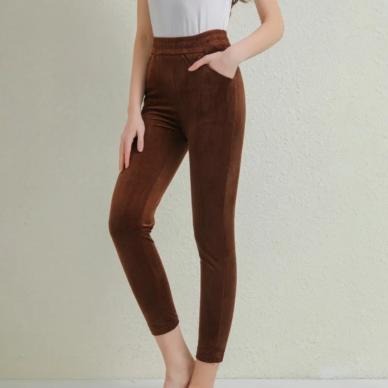 Plush Thick Casual Pant Corduroy Warm Pants Autumn Winter Leggings High Waist Harem 241007