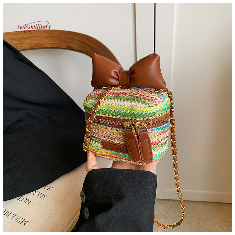 Summer new woven with rainbow stripes, single shoulder crossbody chain box, small square bag, Bohemian style mobile phone bag #24 swissmilitary