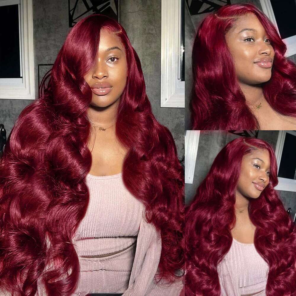 j Burgundy Inch Lace Front Wigs Human Hair Pre Plucked Body Wave x HD Frontal Density Wine al
