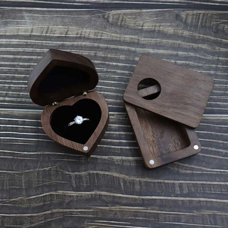 Black walnut engagement ring box solid wood heart-shaped ring organizer used for proposing wedding ceremony gifts W241019