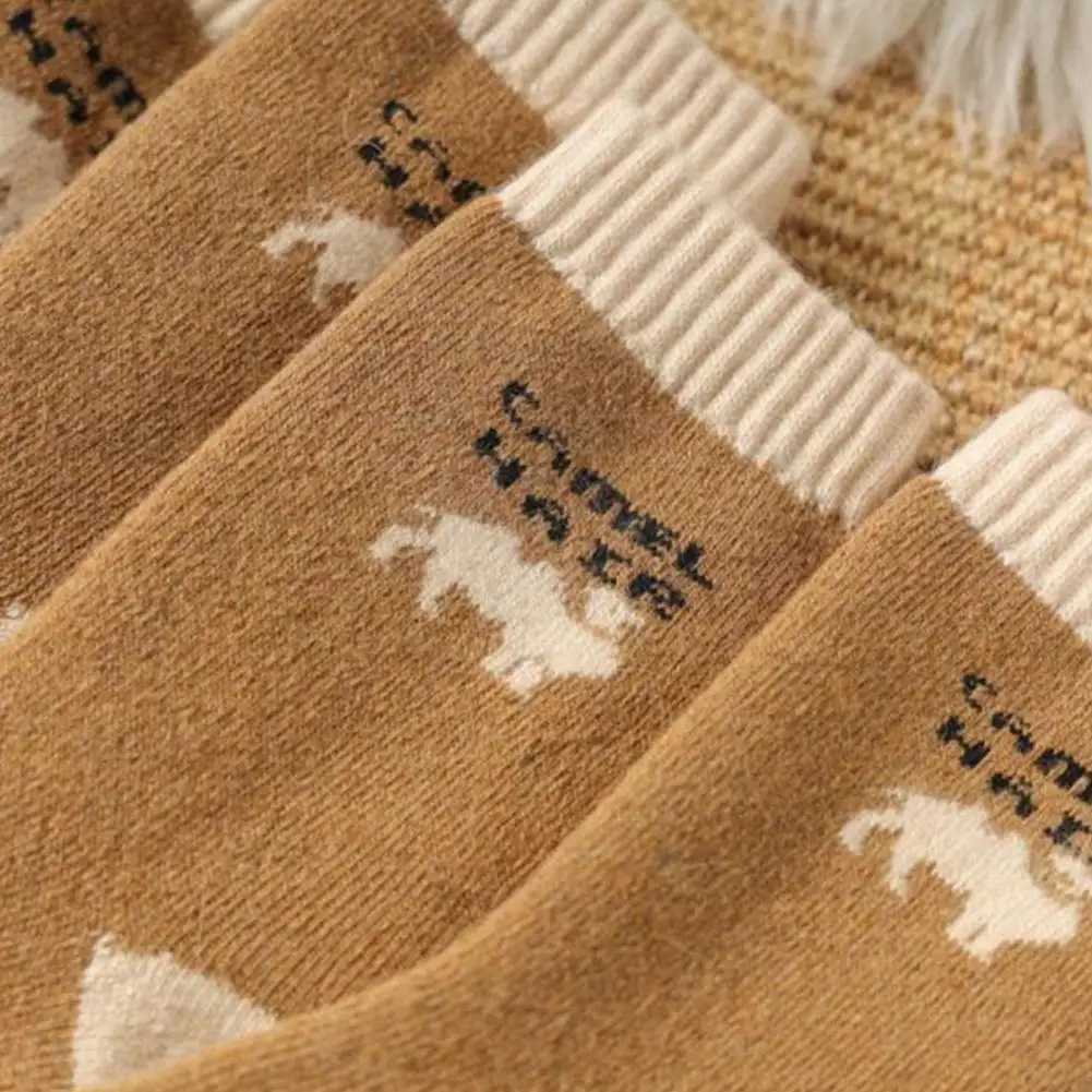 5 Pairs Mid Length Cotton Socks Breathable Camel Hair Unisex Autumn Winter Extra Thick Loops Warm Solid Color Sports Casual SockXJ241019
