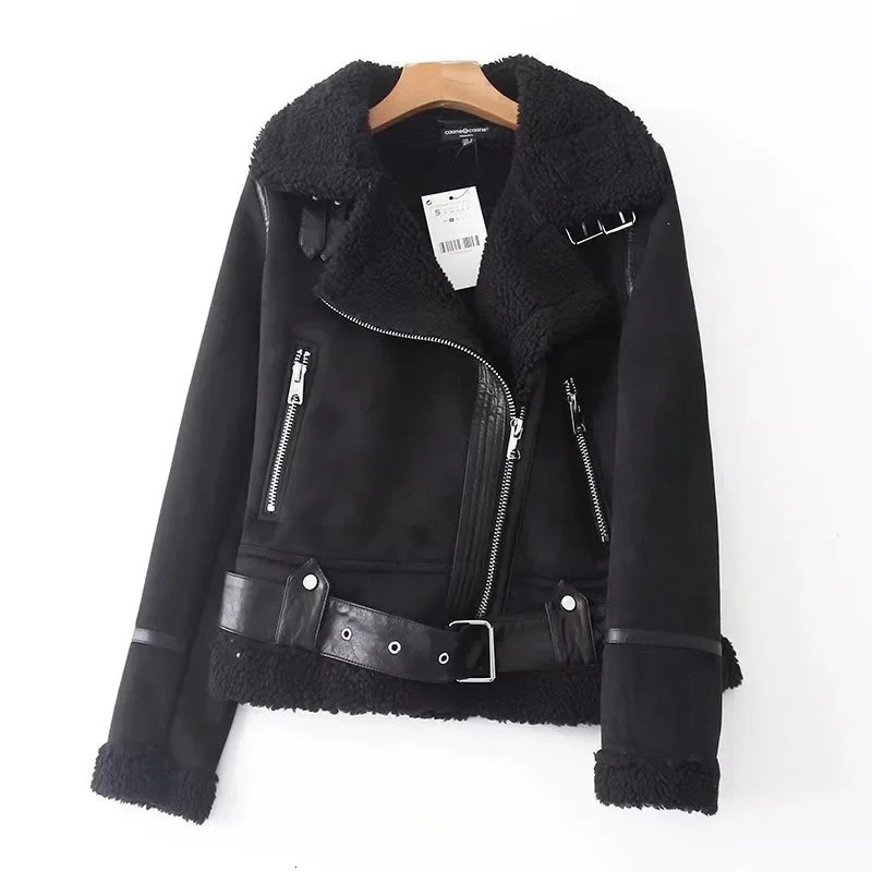 mens winter thick warm suede sheepskin jacket short motorcycle brown jacket artificial wool sheepskin jacket 241007