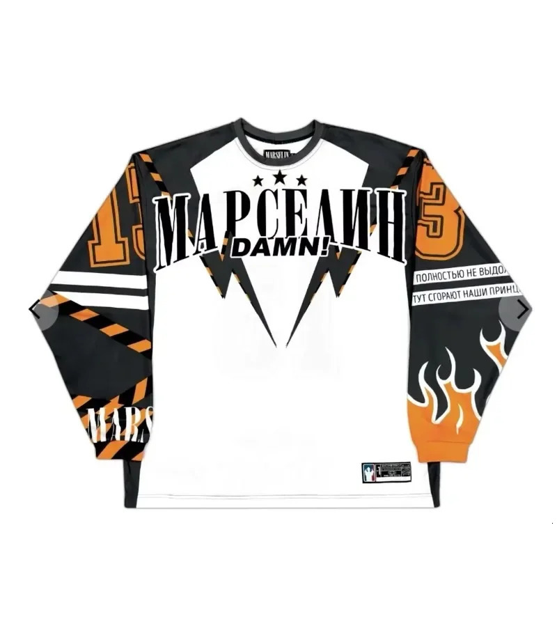 Russian Y2K sports shirt mens Harajuku hip-hop letter oversized TShirt breathable staff collar cotton long sleeved top 241019