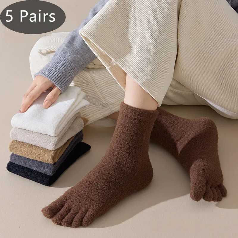 5 Pairs Winter Toe Socks Short Man Thick Solid Keep Warm Elastic Endurable No Heel Fluffy Sleeping Floor Terry 5 Finger SocksXJ241019