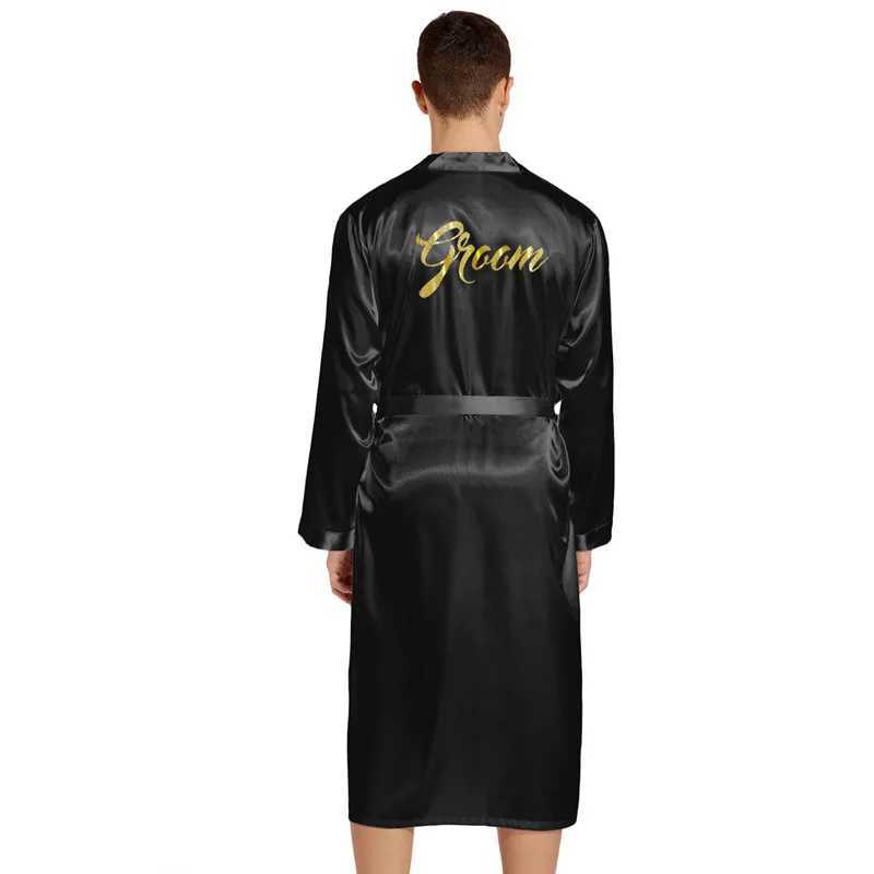 Wedding Groom Robe Men Home Wear Satin Sleepwear Long Sleeve Kimono Bathrobe Gown Male Bronzing Letter Loungewear NightdressXJ241018
