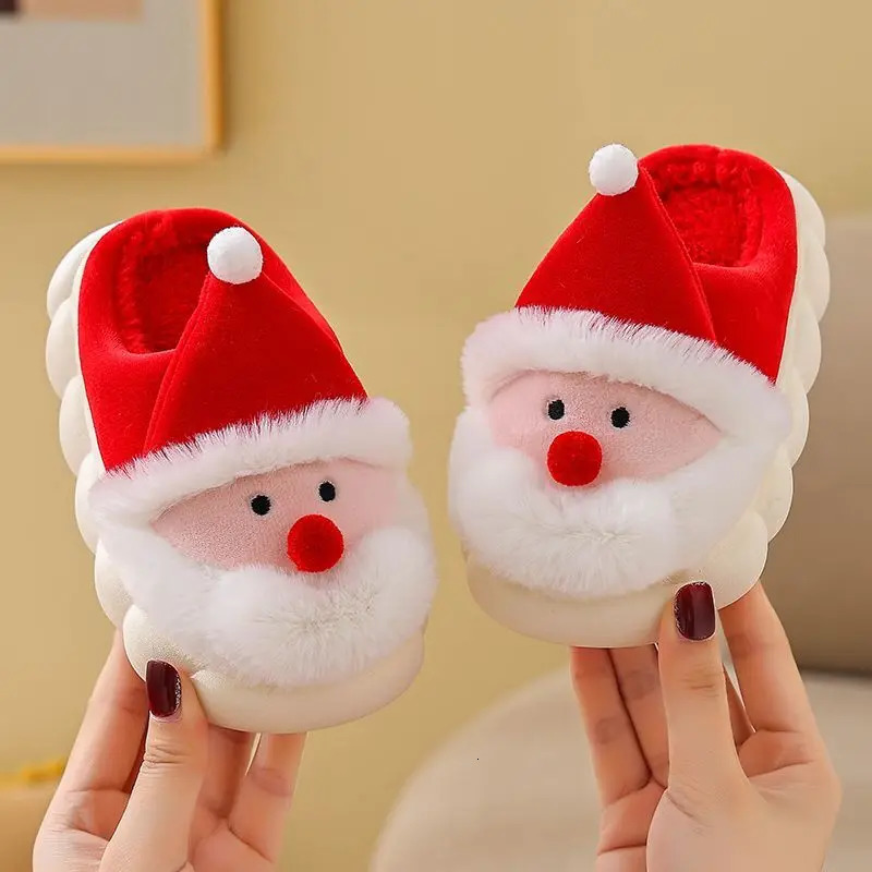 Santa Claus childrens slider winter cartoon no slider boys and girls slider plush warm soft bottom childrens mom home shoes 241018