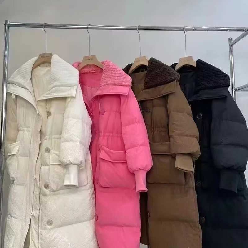 Winter Down Cotton Mid-length Jackets Coats Lapel New Elastic Waist Abrigo Korea Casual Chaqueta Tops Elegant Women Warm CasacoX241019