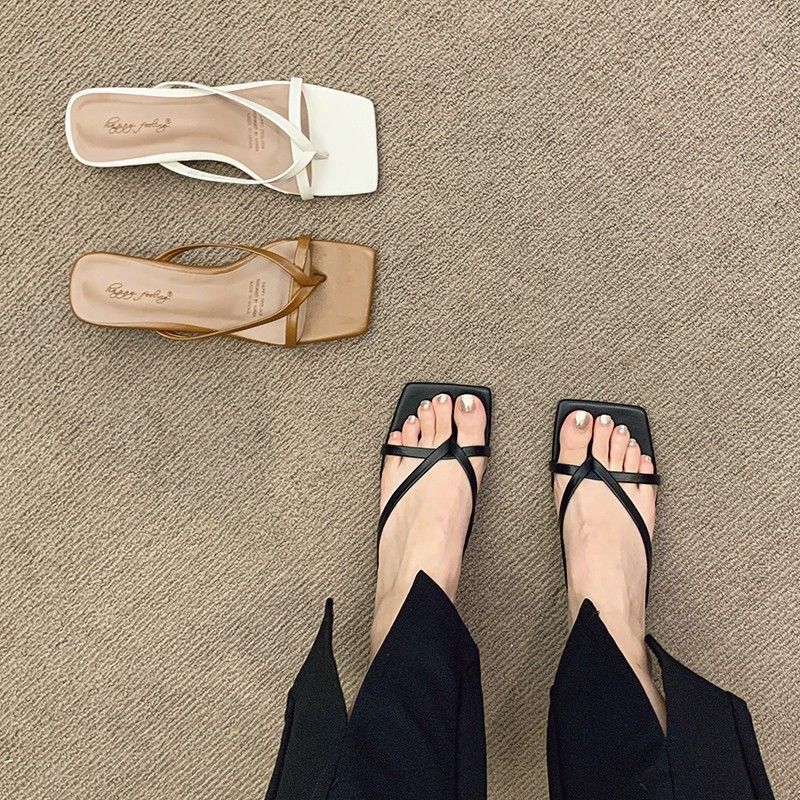 Slippers for women wearing fashion on the outside, 2023 new summer half slipper Roman sandals, fairy style medium thick heel sandals ddmythur