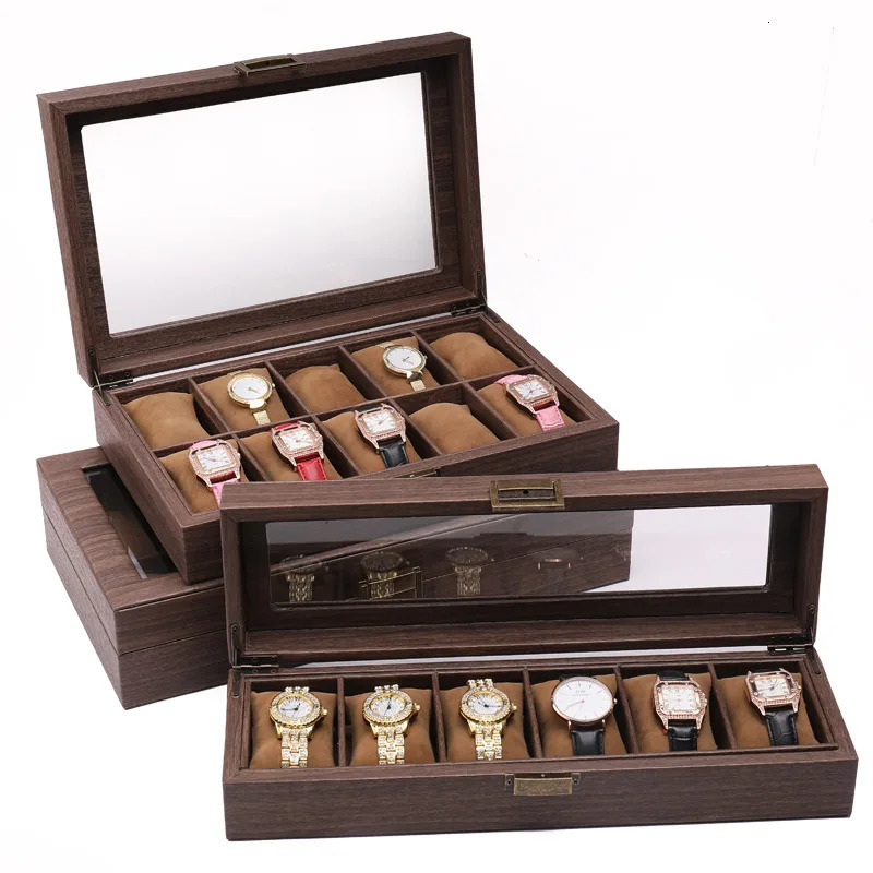 Vansihos wooden textured leather watch storage box retro style creative watch gift box jewelry/sunglasses series 241018