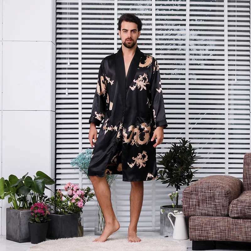Silk Sleepwear Bathrobe Long Sleeve Pajamas Summer Nightgown Men Clothing Robe Print Silk Pajamas Ice Silk Loungewear NewXJ241018
