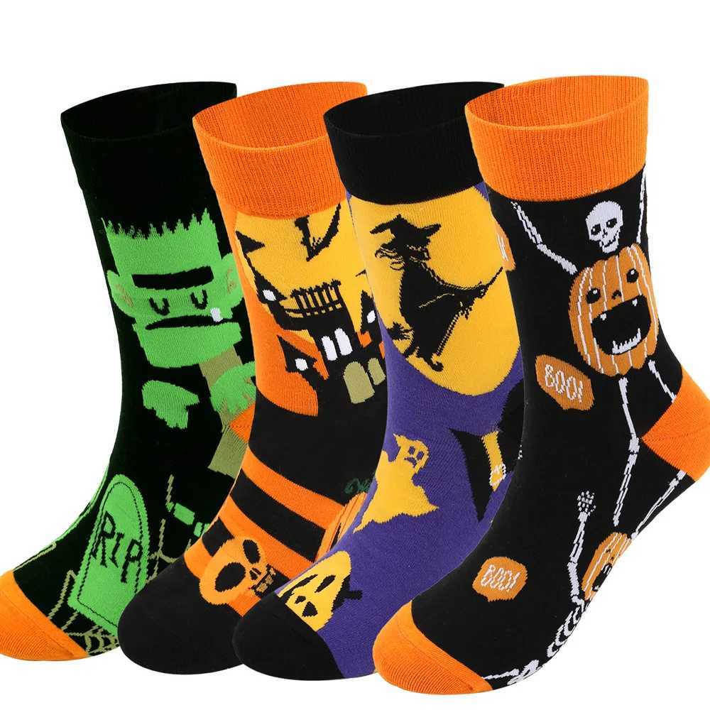 Halloween Mens Socks Large Size Cotton Funny Autumn Winter Festive Gift Socks for Male Cartoon Witch Pumpkin Tube SocksXJ241019