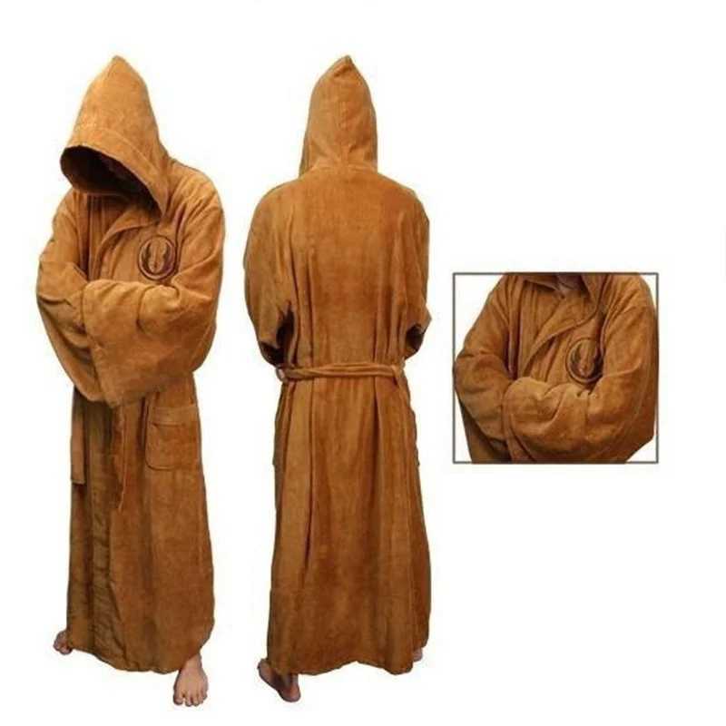 Autumn and Winter Male Thickened Thermal Flannel Pajamas Solid Color Anime Empire Warriors Long Nightgown Hooded Home BathrobeXJ241018