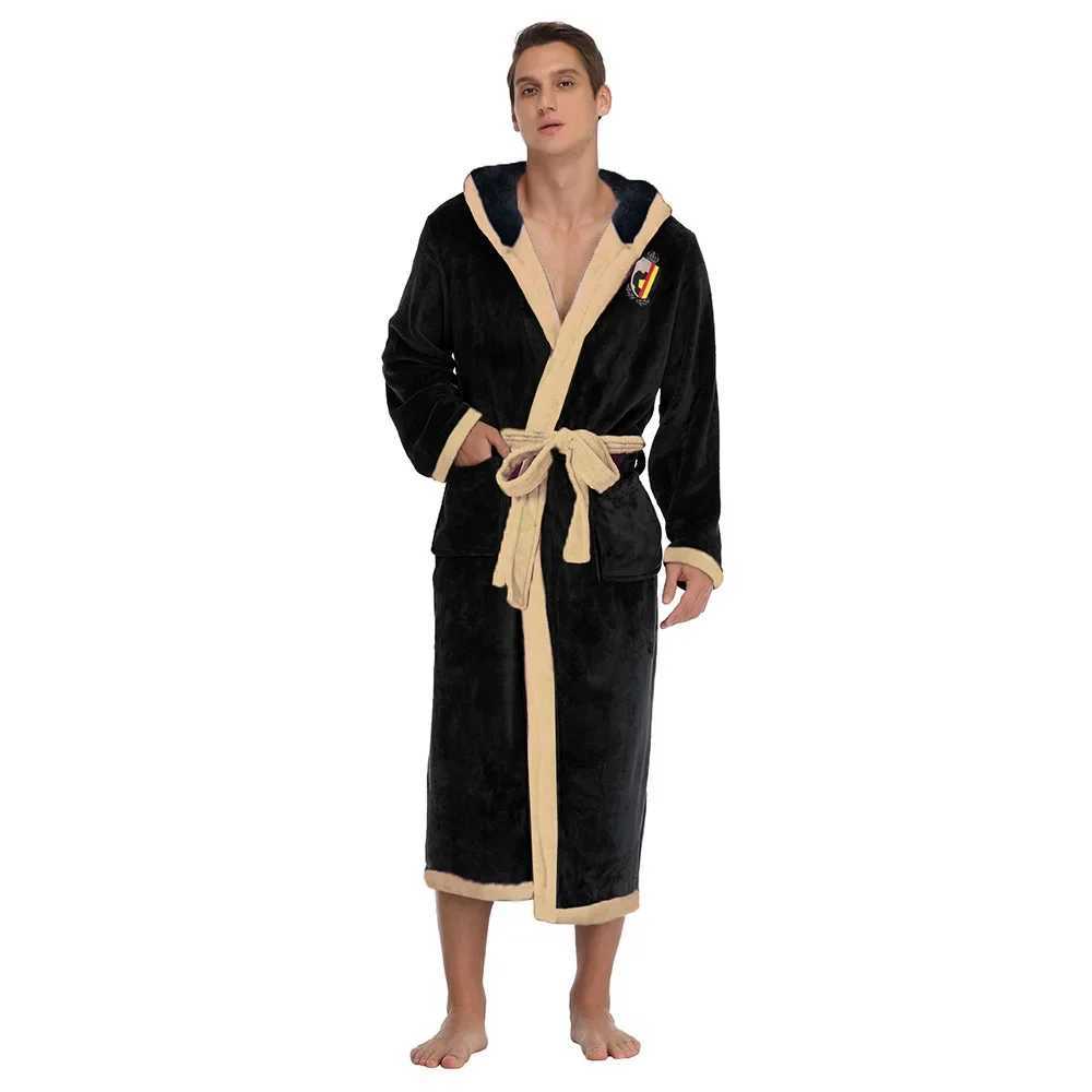 Mens Flannel Home Clothes Kimono Bathrobe Gown Winter Long Coral Fleece Hooded Robe Thicken Loose Casual Sleepwear Lounge WearXJ241018