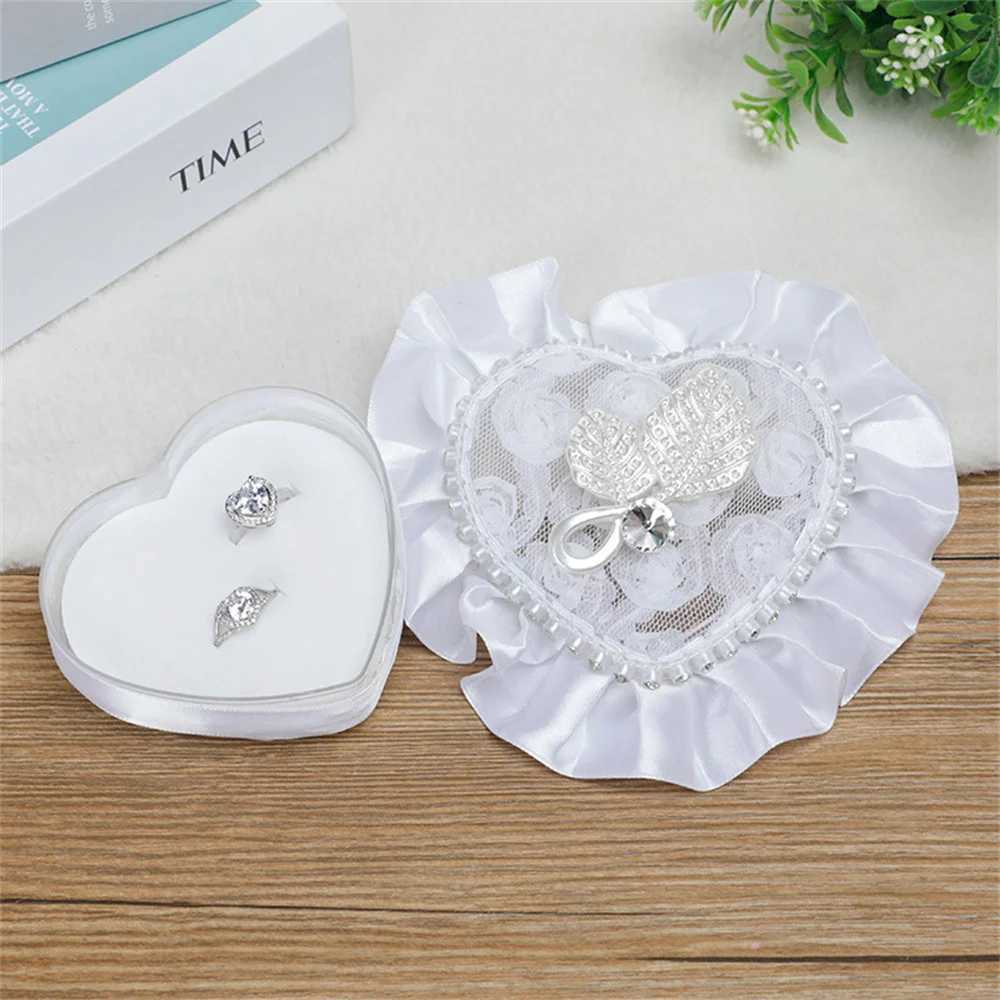 Wedding couple ring box heart-shaped white lace ring pillow box pearl rhinestone jewelry box engagement ceremony ring box W241019
