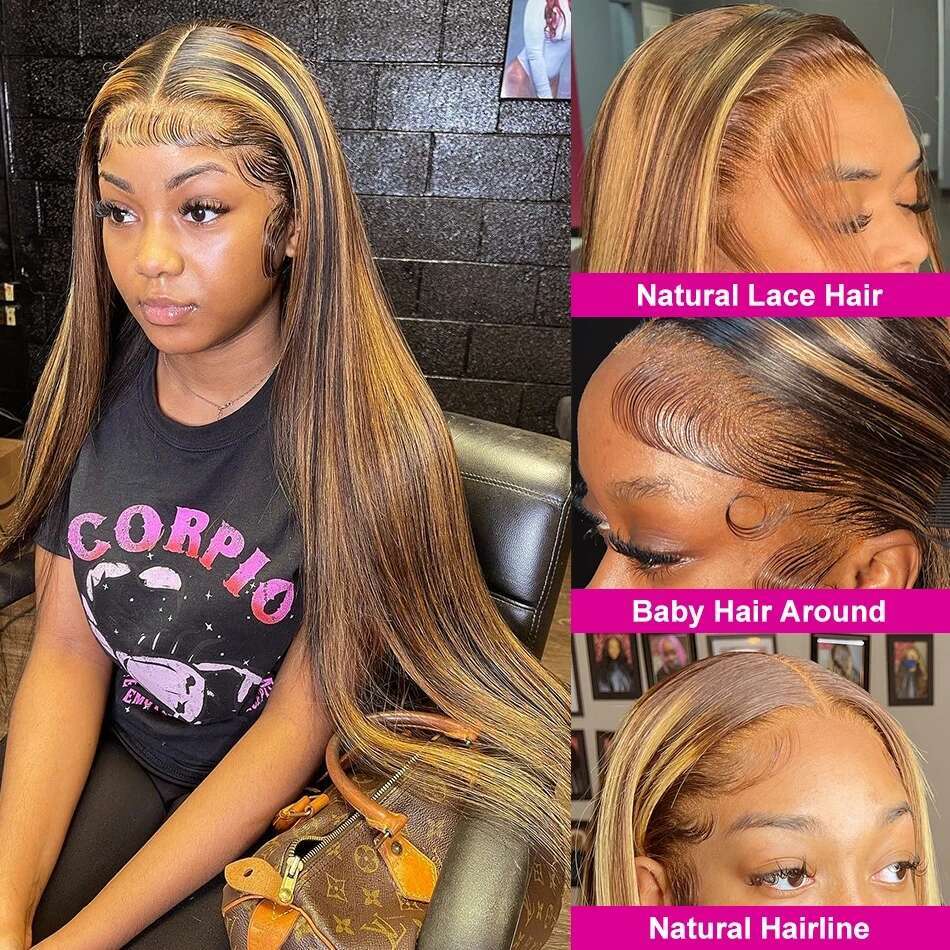 Luvin 250% Bone Straight Highlight Wigs Human Hair 13x6 Front Colored Ombre 13x4 Transparent Lace Frontal Wig For Women