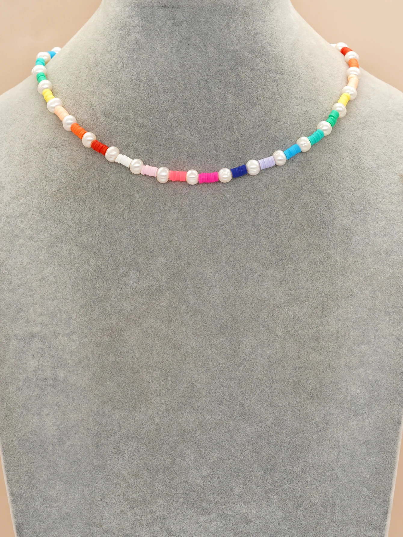 Go2boho Summer Boho Necklace Rainbow Colored Sea Stone Polymer Clay Freshwater Pearl Bead Necklace 241018