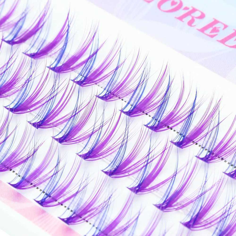 Natural Blue Colored Purple Mix Long 20D Volume Effect Lashes Cluster Eyelash Extension Faux Bunche Individual Makeup CiliasXJ2410