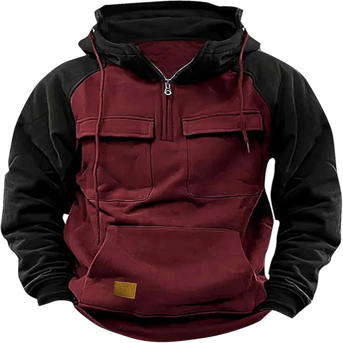 Fashion Autumn Young Mens Clothing Color Contrast Multipocket Outdoor Camping Leisure Loose Warm Overalls Hoodie 241019