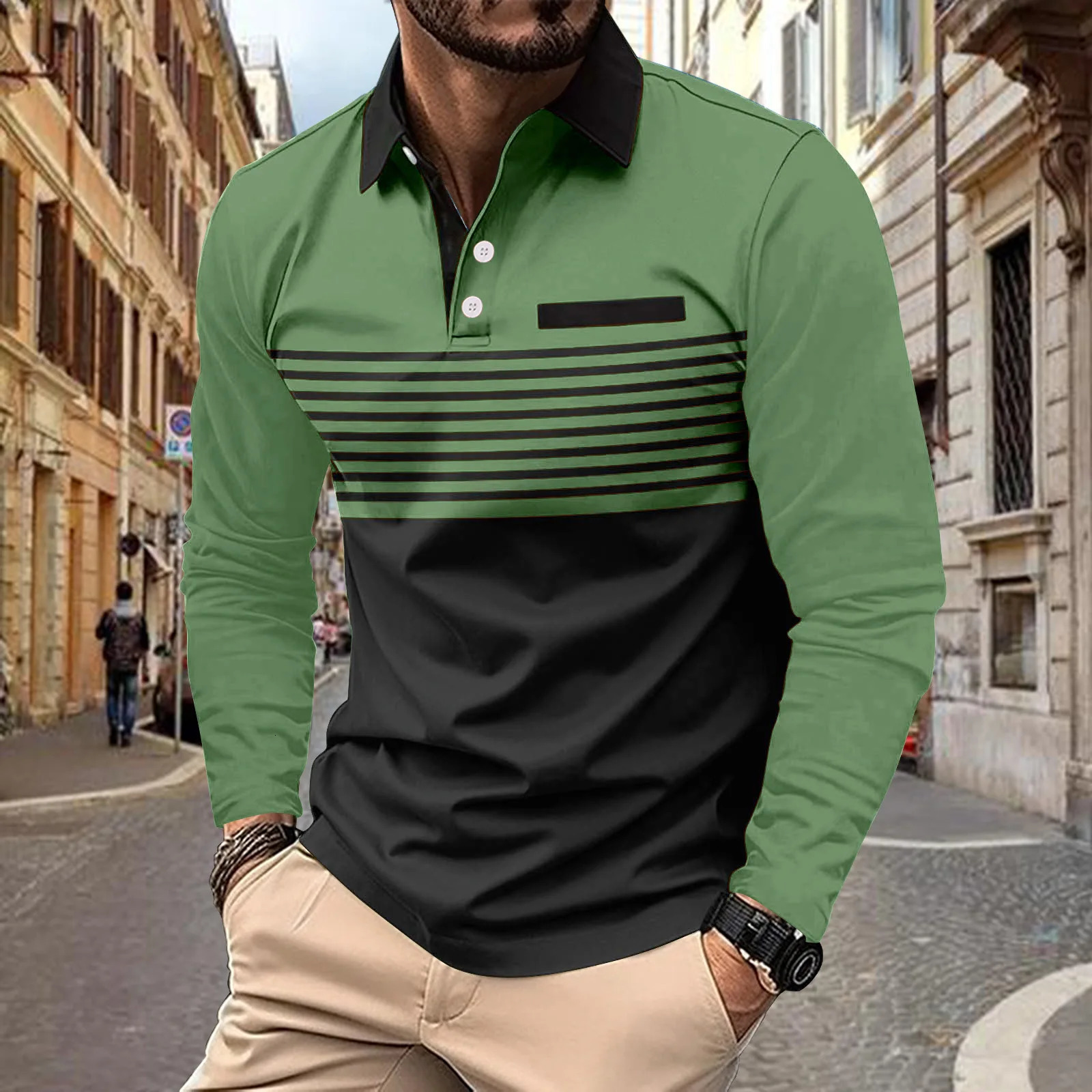 Cross border European and American mens golf spring and autumn long sleeved T-shirt polo shirt mens casual sports polo shirt 241018
