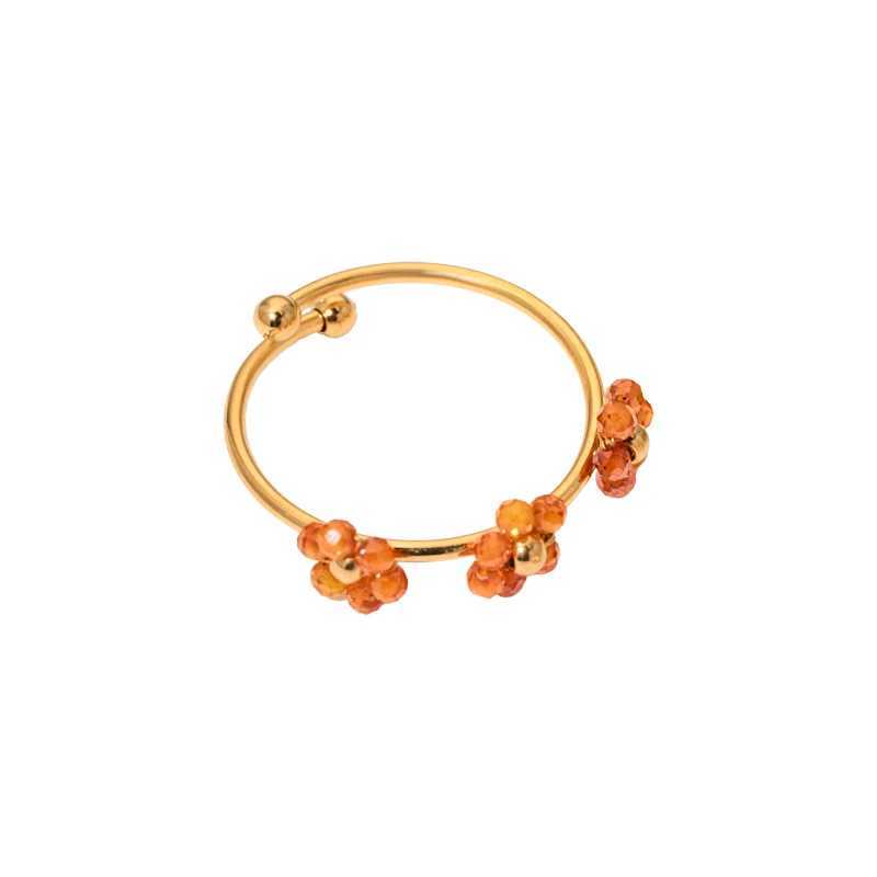 Cute Pink Zircon Wreath Womens Stainless Steel Jewelry Womens Summer Accessories Open Adjustable Couple Ring Gift Y241019