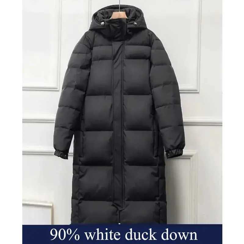 Women 90% White Duck Down Coat Winter Long Women Down Jacket Hooded Waterproof and Windproof Keep Warm -20 Degrees OvercoatX241019