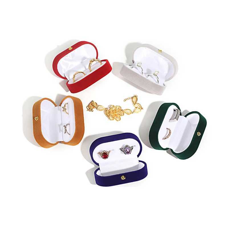 Luxury Velvet Oval Couple Ring Box Double Ring Earring Bracket Shell Display Wedding Engagement Ring Box Jewelry Storage W241019