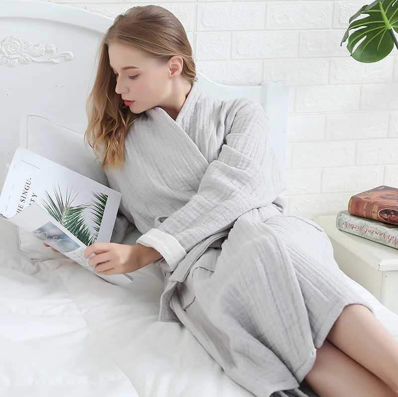 SHiONFA Mens Robes 6 Layer Pure Thickened Cotton Gauze Long Home Lounge Soft Breathable Bathrobe for Autumn WinterXJ241018
