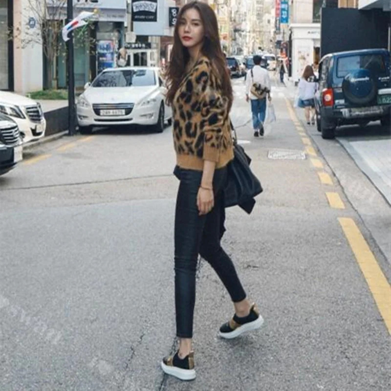 Leopard Print Cashmere Sweater Womens Pullover Mohair Sweater Korean Long Sleeve Knitted Pullover O-Neck Warm Jumping Top 241019