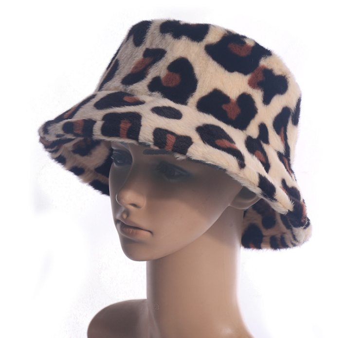 Women Winter Fashion Leopard Print Bucket Hat Wide Brim Hats Fashion Warm Basin Hat Fashion