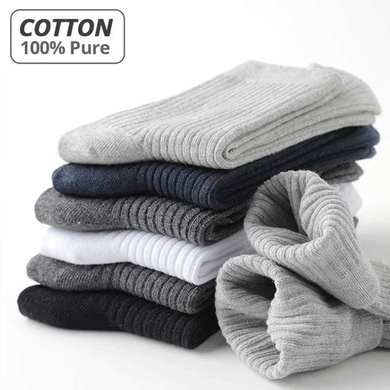 5 Pairs/Lot 100% Cotton Mens Socks Casual Business Stripe Socks Deodorant Breathable Black Man Travel Winter SocksXJ241019
