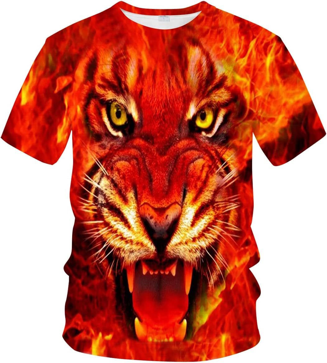 Mens T shirt Tiger Roaring Cool T-Shirt 3D Printed Colorful Tiger Head Shirt tee Casual tops summer clothes Fashionable and breathable