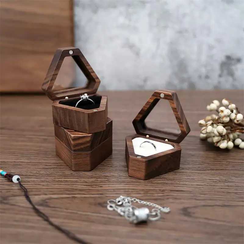 1 wooden jewelry box wedding ceremony ring box heart-shaped walnut wooden proposal engagement jewelry box gift box W241019