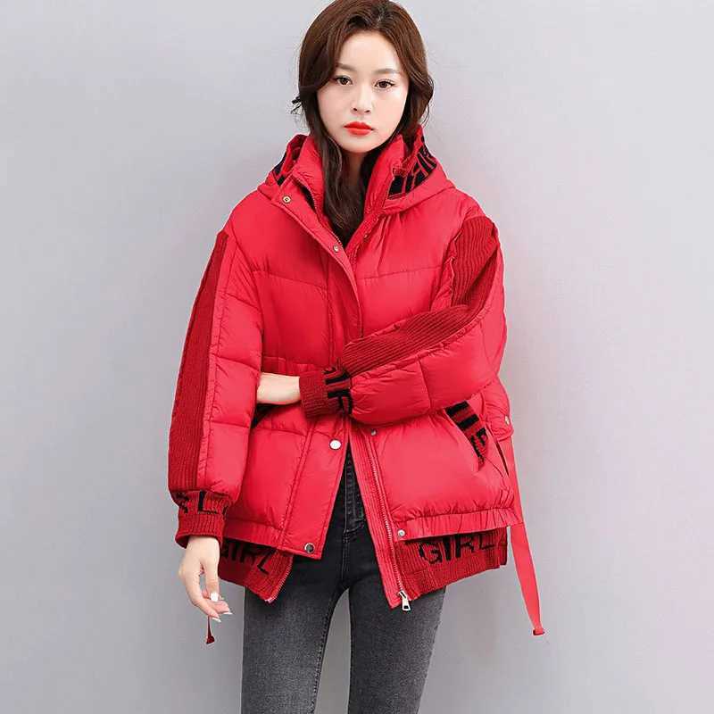 Women's Down Parkas New Fashion Womens Splicing Cotton Coat Winter Thick Warm Apron Jacket Premium Womens Hooded Parker Coat Y241019A6N3