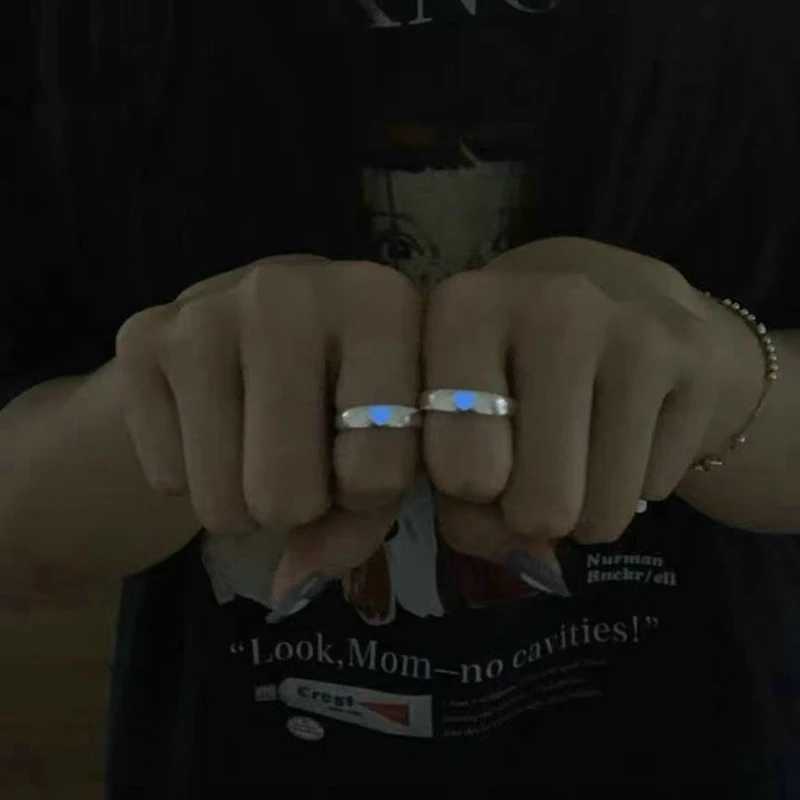 Luminous Shining Ring Couples Heart of Love Fashion Ring Valentines Day Gift Anillo Hombre Adjustable Jewelry Y241019
