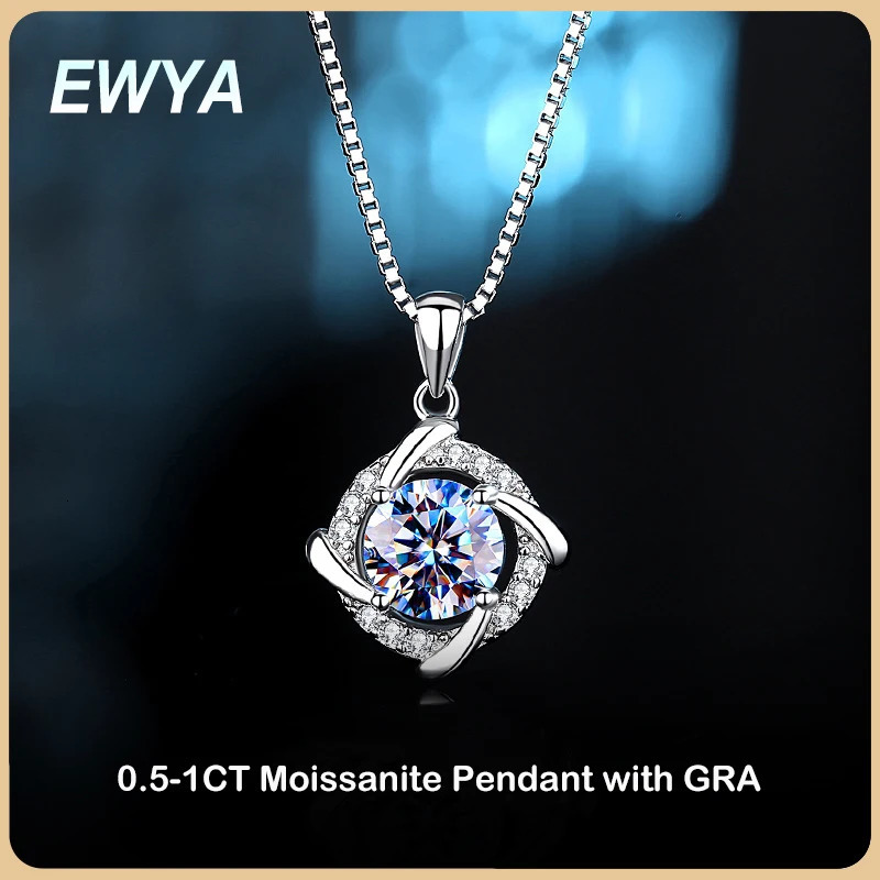 EWYA 0.5/1CT Windmill Female Pendant Necklace S925 Pure Silver Diamond Chain Necklace Exquisite Jewelry Gift 241018