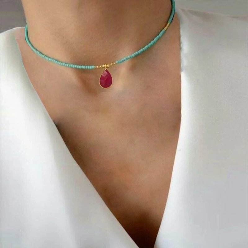 natural turquoise stainless steel pendant handmade necklace suitable for womens polymer clay accessories summer birthday gift 241018