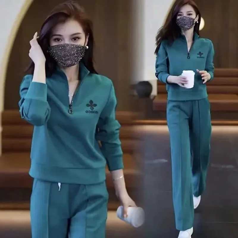 Women's Two Piece Pants Leisure Sports Womens Set for Spring and Autumn Seasons Fashion Sportswear Loose Size Slimming Two Piece Set Y241019NG00