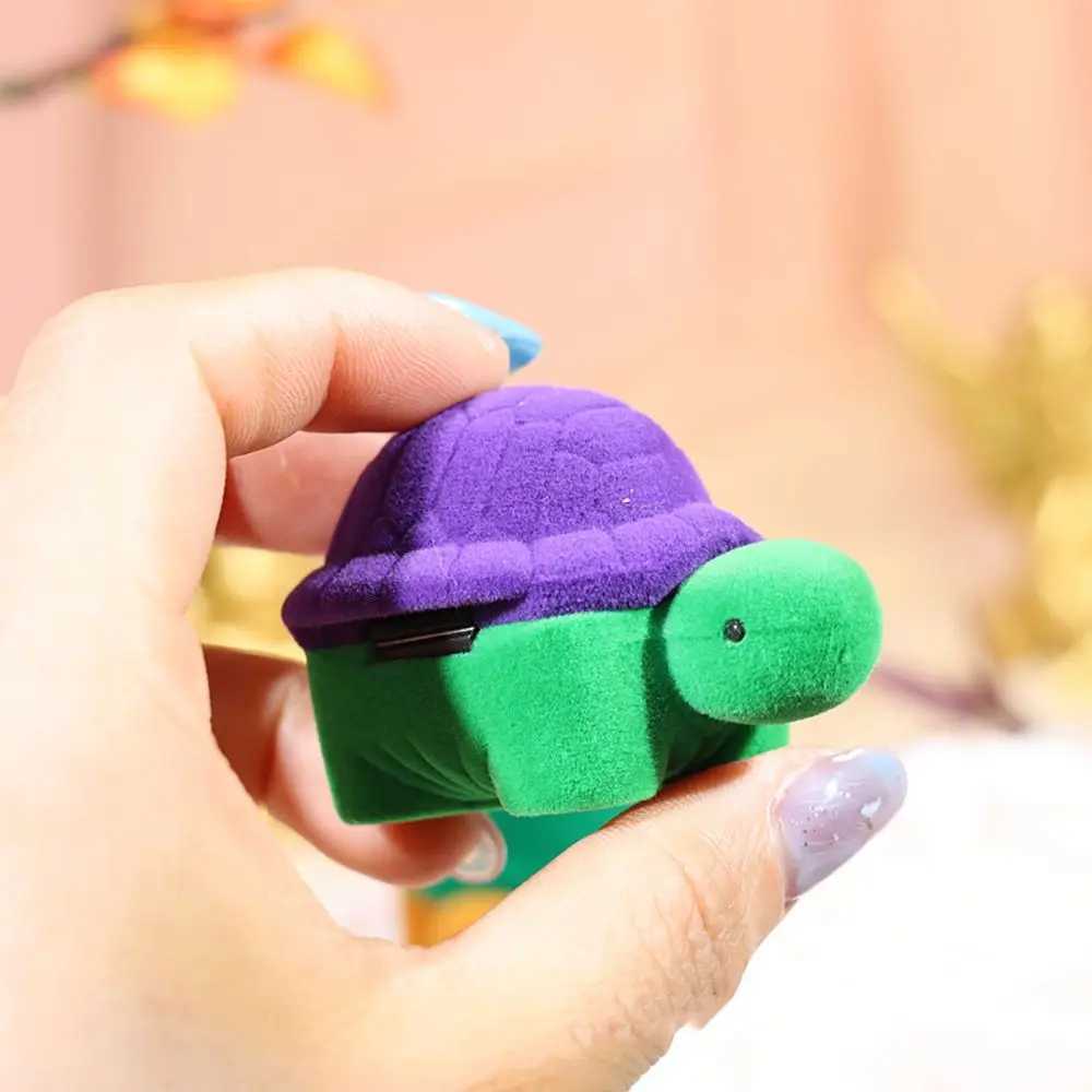 Cute Romantic Turtle Biscuit Gift Cartoon Animal Velvet Ring Box Gift Box Storage Box Jewelry Display W241019