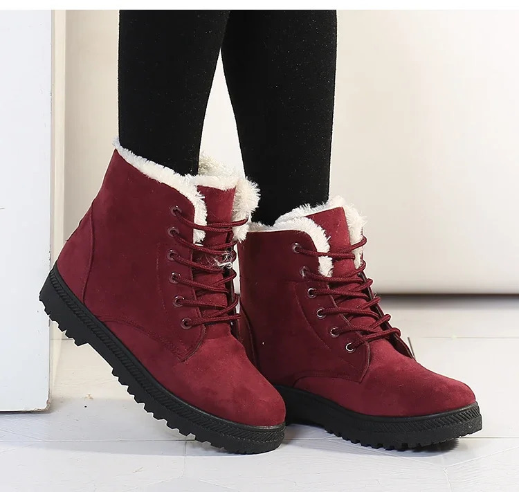 Womens winter boots womens snow boots lace ankle boots womens non slip woolen leather shoes to keep warm ankles Botas Plus size 35-43 241018