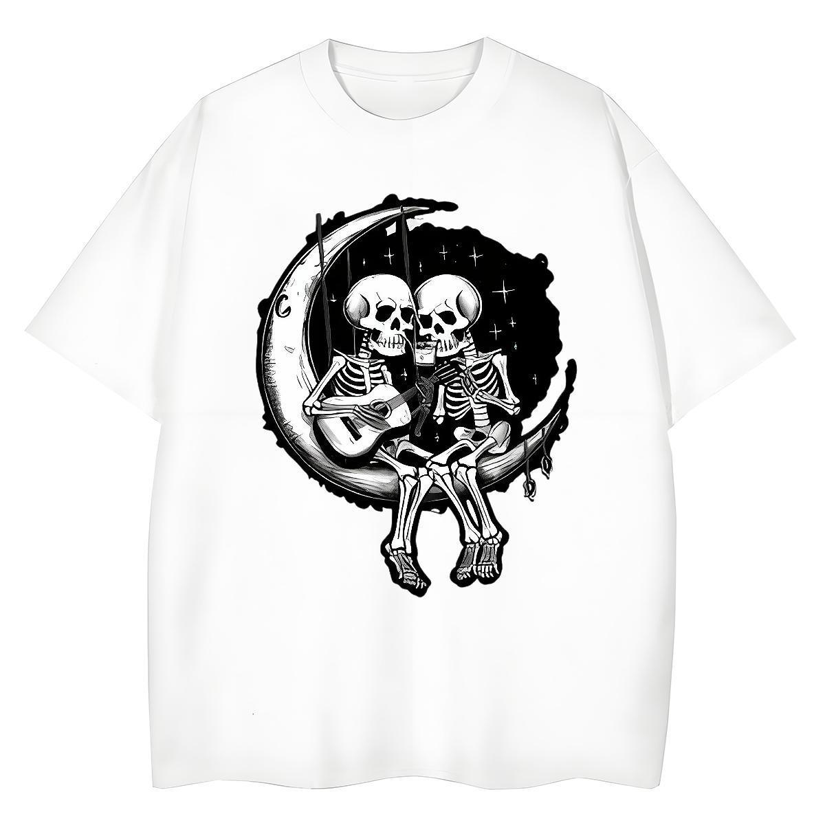 Fashion Women T Shirts 230g Cotton Breathable Spring Summer moon Unisex Tshirts Popular Black White Clothes Shirt
