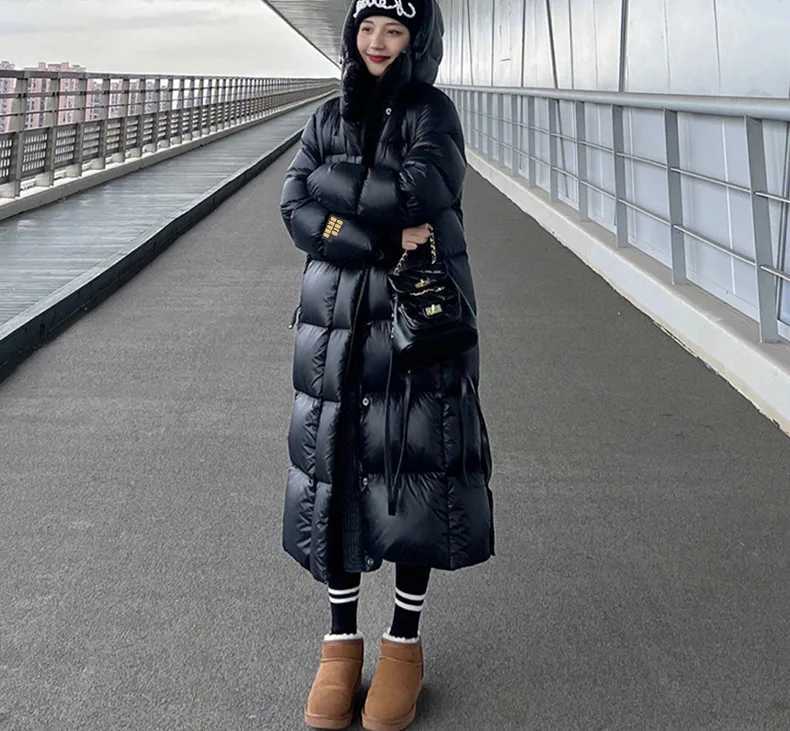 New Fashion Women Down Jacket Long Ultra-thick Parkas Black Hooded Warm Coats Winter Jackets for Women Lightweight Puffer CoatsX241019