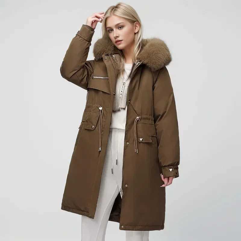 2024 New Winter Women Parka Clothes Loose Long Coat Wool Liner Hooded Down Cotton Jacket Fur Collar Thick Warm Snow Wear PaddedX241019
