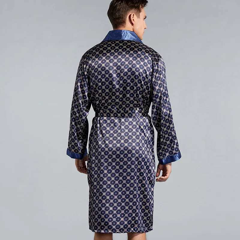 2024 Mens Summer Silk Shower Robe Geometric Dress Sleepwear Men Home Clothes Long Sleeve Kimono Bathrobe Nightwear Oversize 5XLXJ241018